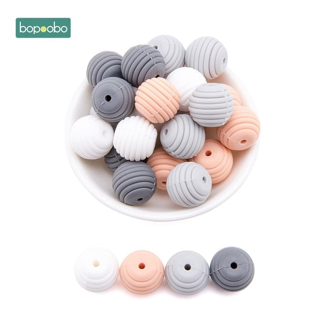 Bopoobo 10pcs Silicone Beads Baby Teething Round Spiral Beads Food Grade Beads 15mm DIY Threaded BPA Free Beads Baby Teethers