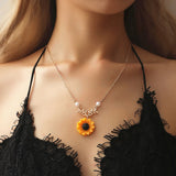 Fashion Jewelry Collier Pink Gold Rose Statement Pendant Necklace Women's Beauty and Beast Jewelry Lovers Gifts  4CND24