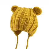 Knitted Winter Baby Hat with Ears Cartoon Lace-up Children Kids Baby Bonnet Cap for 1-3 Years 5 Colors