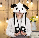 Girls Animals Ear Moving Jumping Hats Children Women Warm Plush Rabbit Winter Caps Kids Cute Bunny Fuzzy Pinch Airbag Funny Hats