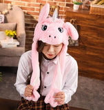Girls Animals Ear Moving Jumping Hats Children Women Warm Plush Rabbit Winter Caps Kids Cute Bunny Fuzzy Pinch Airbag Funny Hats