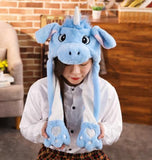Girls Animals Ear Moving Jumping Hats Children Women Warm Plush Rabbit Winter Caps Kids Cute Bunny Fuzzy Pinch Airbag Funny Hats
