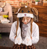 Girls Animals Ear Moving Jumping Hats Children Women Warm Plush Rabbit Winter Caps Kids Cute Bunny Fuzzy Pinch Airbag Funny Hats