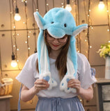 Girls Animals Ear Moving Jumping Hats Children Women Warm Plush Rabbit Winter Caps Kids Cute Bunny Fuzzy Pinch Airbag Funny Hats
