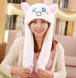 Girls Animals Ear Moving Jumping Hats Children Women Warm Plush Rabbit Winter Caps Kids Cute Bunny Fuzzy Pinch Airbag Funny Hats