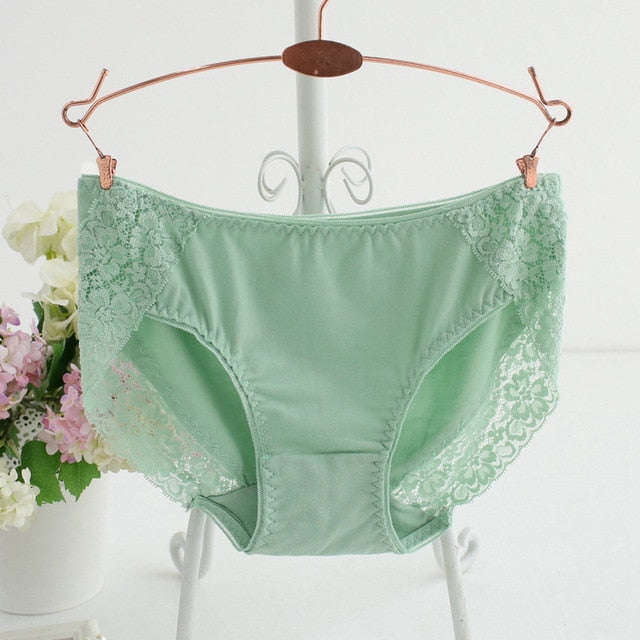 New Women Cotton Panties Solid Color Seamless Briefs Sexy Lace Lingeries Women's Plus Size Underpants