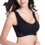 Women Sexy Sport Fitness Vest Lace Seamless Bra Cross Side Buckle Wireless Padded Cross Top Posture Corrector Lift Up Bra M L XL