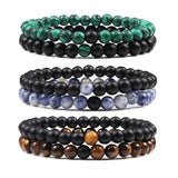 Hot 2pcs/Set Tiger Eye Black Lava Natural Stone Beaded Bracelets Couples Distance Bracelet Energy Elastic Rope Malachite Jewelry