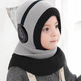 Winter Baby Hat Knit Kids Beanie Hat for Girl Boy Hats Scarf with Cute Headset Pattern Warm Scarf Velvet Lining Caps Baby Cap