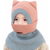 Winter Baby Hat Knit Kids Beanie Hat for Girl Boy Hats Scarf with Cute Headset Pattern Warm Scarf Velvet Lining Caps Baby Cap