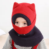 Winter Baby Hat Knit Kids Beanie Hat for Girl Boy Hats Scarf with Cute Headset Pattern Warm Scarf Velvet Lining Caps Baby Cap