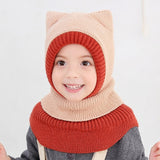 Winter Baby Hat Knit Kids Beanie Hat for Girl Boy Hats Scarf with Cute Headset Pattern Warm Scarf Velvet Lining Caps Baby Cap