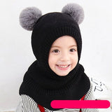 Winter Baby Hat Knit Kids Beanie Hat for Girl Boy Hats Scarf with Cute Headset Pattern Warm Scarf Velvet Lining Caps Baby Cap