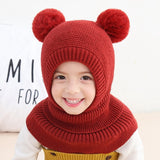 Winter Baby Hat Knit Kids Beanie Hat for Girl Boy Hats Scarf with Cute Headset Pattern Warm Scarf Velvet Lining Caps Baby Cap