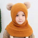 Winter Baby Hat Knit Kids Beanie Hat for Girl Boy Hats Scarf with Cute Headset Pattern Warm Scarf Velvet Lining Caps Baby Cap