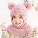 Winter Baby Hat Knit Kids Beanie Hat for Girl Boy Hats Scarf with Cute Headset Pattern Warm Scarf Velvet Lining Caps Baby Cap