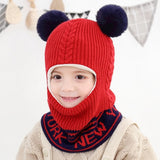 Winter Baby Hat Knit Kids Beanie Hat for Girl Boy Hats Scarf with Cute Headset Pattern Warm Scarf Velvet Lining Caps Baby Cap