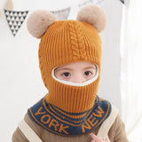 Winter Baby Hat Knit Kids Beanie Hat for Girl Boy Hats Scarf with Cute Headset Pattern Warm Scarf Velvet Lining Caps Baby Cap