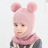 Winter Baby Hat Knit Kids Beanie Hat for Girl Boy Hats Scarf with Cute Headset Pattern Warm Scarf Velvet Lining Caps Baby Cap