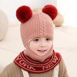 Winter Baby Hat Knit Kids Beanie Hat for Girl Boy Hats Scarf with Cute Headset Pattern Warm Scarf Velvet Lining Caps Baby Cap