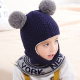 Winter Baby Hat Knit Kids Beanie Hat for Girl Boy Hats Scarf with Cute Headset Pattern Warm Scarf Velvet Lining Caps Baby Cap