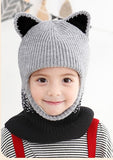 Winter Baby Hat Knit Kids Beanie Hat for Girl Boy Hats Scarf with Cute Headset Pattern Warm Scarf Velvet Lining Caps Baby Cap