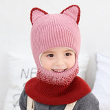 Winter Baby Hat Knit Kids Beanie Hat for Girl Boy Hats Scarf with Cute Headset Pattern Warm Scarf Velvet Lining Caps Baby Cap