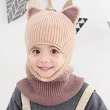 Winter Baby Hat Knit Kids Beanie Hat for Girl Boy Hats Scarf with Cute Headset Pattern Warm Scarf Velvet Lining Caps Baby Cap