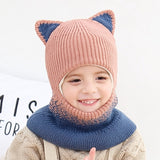 Winter Baby Hat Knit Kids Beanie Hat for Girl Boy Hats Scarf with Cute Headset Pattern Warm Scarf Velvet Lining Caps Baby Cap