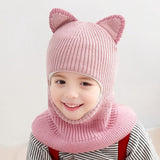 Winter Baby Hat Knit Kids Beanie Hat for Girl Boy Hats Scarf with Cute Headset Pattern Warm Scarf Velvet Lining Caps Baby Cap
