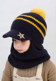Winter Baby Hat Knit Kids Beanie Hat for Girl Boy Hats Scarf with Cute Headset Pattern Warm Scarf Velvet Lining Caps Baby Cap
