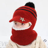Winter Baby Hat Knit Kids Beanie Hat for Girl Boy Hats Scarf with Cute Headset Pattern Warm Scarf Velvet Lining Caps Baby Cap