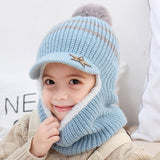 Winter Baby Hat Knit Kids Beanie Hat for Girl Boy Hats Scarf with Cute Headset Pattern Warm Scarf Velvet Lining Caps Baby Cap