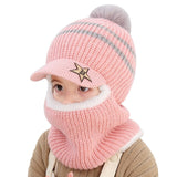 Winter Baby Hat Knit Kids Beanie Hat for Girl Boy Hats Scarf with Cute Headset Pattern Warm Scarf Velvet Lining Caps Baby Cap