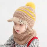Winter Baby Hat Knit Kids Beanie Hat for Girl Boy Hats Scarf with Cute Headset Pattern Warm Scarf Velvet Lining Caps Baby Cap