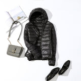 Winter Women 90% Ultra Light Down Jacket White Duck Down Hooded Jacket Long Sleeve Warm Coat Parka Female Solid Portable Outwear