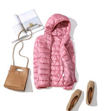 Winter Women 90% Ultra Light Down Jacket White Duck Down Hooded Jacket Long Sleeve Warm Coat Parka Female Solid Portable Outwear