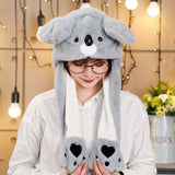 Girls Animals Ear Moving Jumping Hats Children Women Warm Plush Rabbit Winter Caps Kids Cute Bunny Fuzzy Pinch Airbag Funny Hats