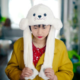 Girls Animals Ear Moving Jumping Hats Children Women Warm Plush Rabbit Winter Caps Kids Cute Bunny Fuzzy Pinch Airbag Funny Hats