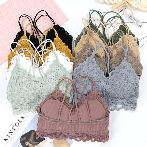 CHRLEISURE Push Up Bra New Seamless Sexy Lace Wrapped Chest No Steel Ring Cross Back  Bralette