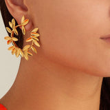 Tocona 15 Style Charming Big Flowers Drop Earrings for Women Butterfly Gold Metal Pearl Stone Leaf Geometric Jewelry Pendiente