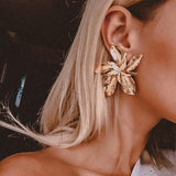 Tocona 15 Style Charming Big Flowers Drop Earrings for Women Butterfly Gold Metal Pearl Stone Leaf Geometric Jewelry Pendiente