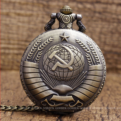 Retro USSR Soviet Communism Sickle Hammer Badges Pocket Watch Necklace Vintage Chain Clock CCCP Russia Emblem Army For Men Women