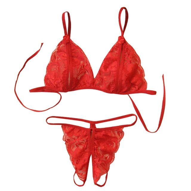 Women Lingerie Underwear Set Sexy Lace Transparent Bra G-String  H9