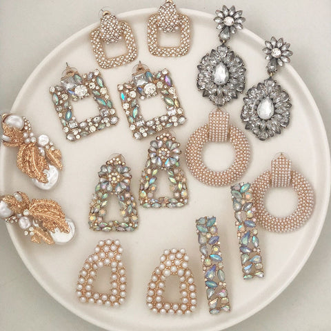 JUJIA za Fashion Boho Crystal Earrings For Women New Rhinestone Statement Pearl Drop Earrings Bijoux Wholesale