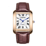 Luxury Brand Chenxi Men Women Casual Quartz Watches Retro Square Design Roman numerals Minimalism Leather Strap Dress Watch
