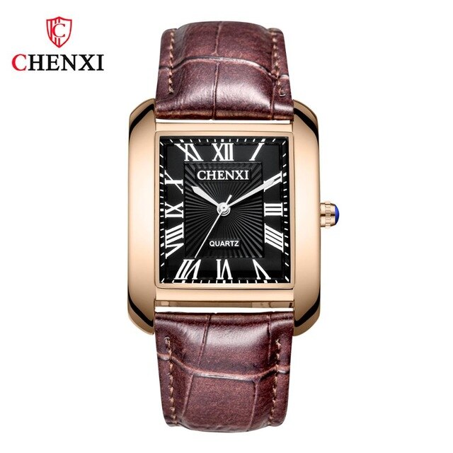 Luxury Brand Chenxi Men Women Casual Quartz Watches Retro Square Design Roman numerals Minimalism Leather Strap Dress Watch