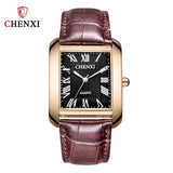 Luxury Brand Chenxi Men Women Casual Quartz Watches Retro Square Design Roman numerals Minimalism Leather Strap Dress Watch