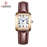 Luxury Brand Chenxi Men Women Casual Quartz Watches Retro Square Design Roman numerals Minimalism Leather Strap Dress Watch