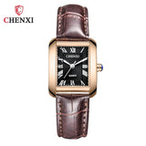 Luxury Brand Chenxi Men Women Casual Quartz Watches Retro Square Design Roman numerals Minimalism Leather Strap Dress Watch